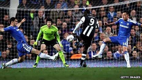 Cisse scores for Newcastle against Chelsea in May 2012