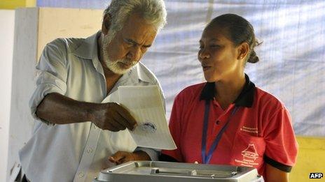 PM Xanana Gusmao casts his vote for East Timor parliamentary elections in Dili, on 7 July 2012