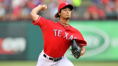 Yu Darvish pitching for the Texas Rangers