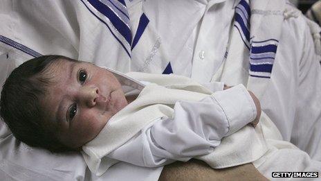 Jewish baby in man's arms