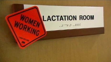 Door with sight reading "Lactation room - women working"