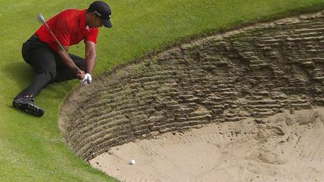 Tiger Woods in a bunker