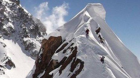 Climbers on Mazeno Ridge