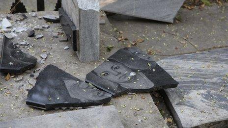 Desecrated gravestones in Tashkent