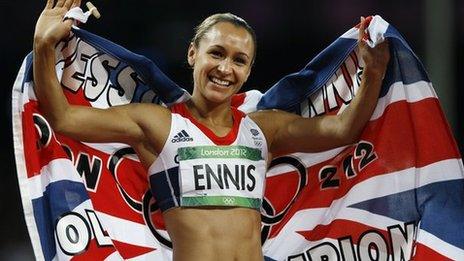 Jessica Ennis celebrates her Olympic title