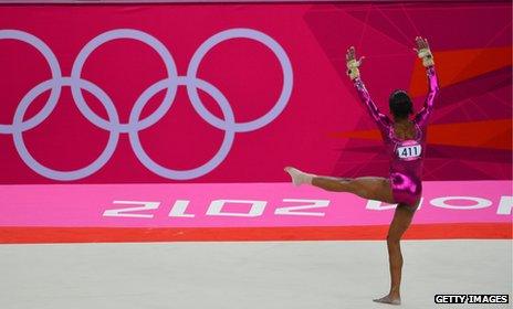 Gabrielle Douglas performing in the Gymnastics