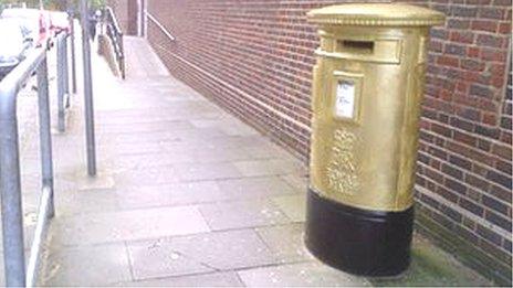The gold post-box in Harlow