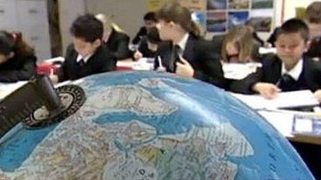 Children in class with globe