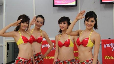 Beauty pageant contestant on VietJetAir Air flight