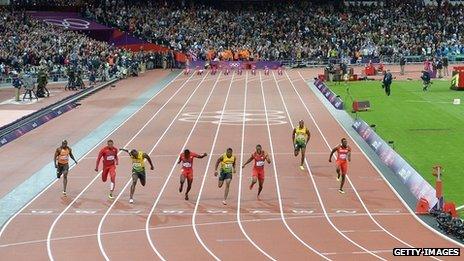 100m men's final athletics event at the London Olympic stadium