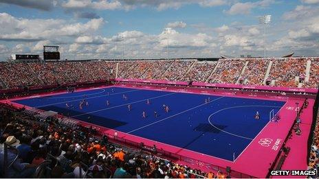 Blue Olympic hockey pitch