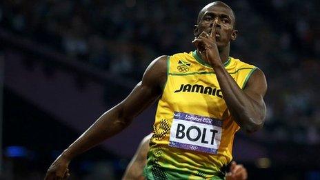 Usain Bolt, finger to lips
