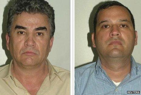 Jesus Gutierrez Guzman (L) and Samuel Zazueta Valenzuela feature on photos handed out by Spanish police, 10 August