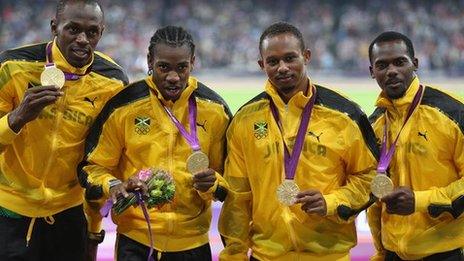 Usain Bolt, Yohan Blake, Michael Frater and Nesta Carter