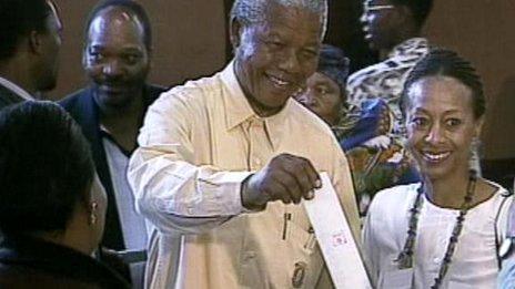 Nelson Mandela voting in 1994
