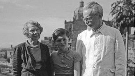 Trotsky with his second wife and grandsom