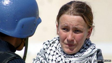 Rachel Corrie is interviewed by MBC television on 14 March 2003