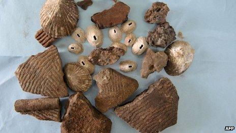 A picture taken on 1 September in Dakar shows objects which could date back between 2,000 and 7,000 BC