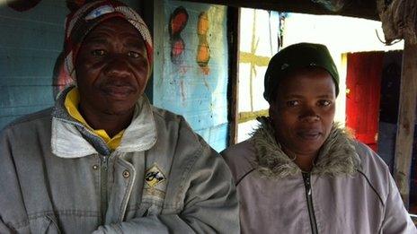 Mncedisi Paliso and his wife outside their shack farm