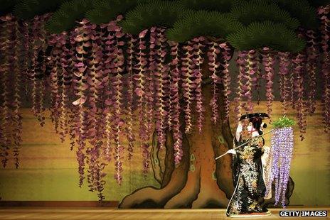 Japanese actor Ebizo Ichikawa XI performs as Spirit of the Wisteria in Fuji Musume as part of Kabuki performed in London, 2006