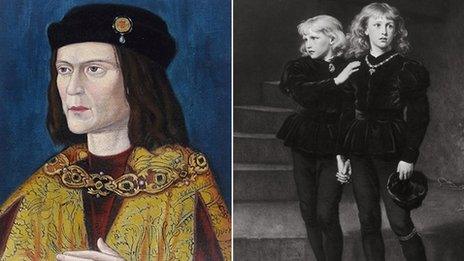 Portrait of Richard III (left) and the two missing princes (right)
