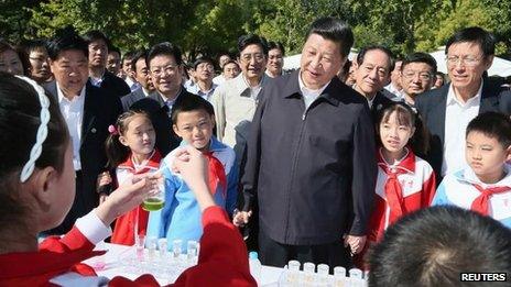 Photo from Xinhua of Xi Jinping at the China Agricultural University in Beijing on 15 September, 2012