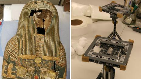 Egyptian mummy case and Lego support