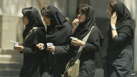 Tehran University students in Tehran, Feb 2005