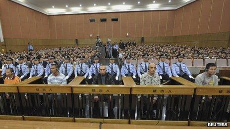The defendants on trial in Kunming, 20 September
