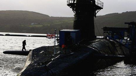 Vanguard nuclear submarine in port in Faslane