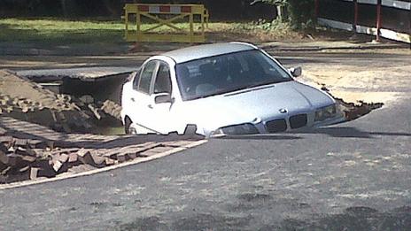 Road collapse in Chertsey