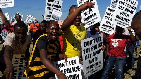 Protesters at the site of the Marikana shooting during the commission visit - Monday 1 October 2012