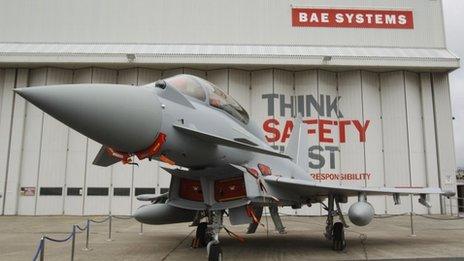 Eurofighter Typhoon outside a BAE Systems hangar