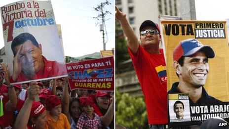Hugo Chavez rally (left) and Henrique Capriles rally (right)