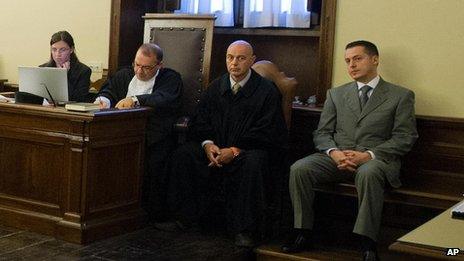 Paolo Gabriele (first from right) in court at the Vatican, 29 September