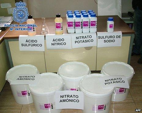 Explosives put on display by Spanish police, 4 October
