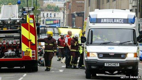 Scene in London on 7 July 2005, the day of the London bombings