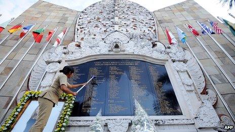 File photo: Monument for Bali bombing victims in Bali, 12 October 2011