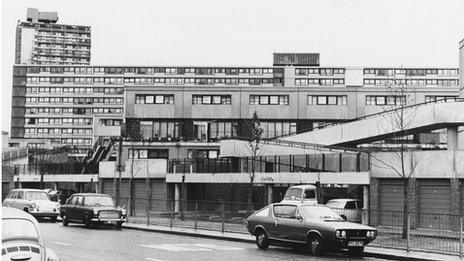 One of the blocks on the Aylesbury Estate in Walworth, south-east London, 30th June 1975.