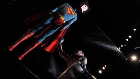 Superman costume worn by Christopher Reeve. Photo by Gareth Cattermole