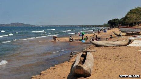 People on the beach at Lake Malawi (17 July 2011)