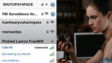 Wifi network names and a girl looking confused