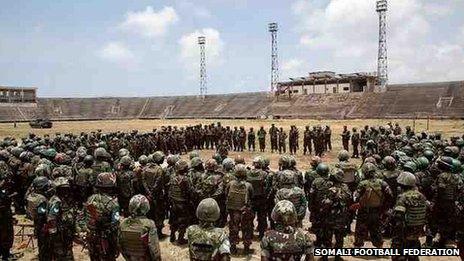 African Union troops at Mogadishu Stadium