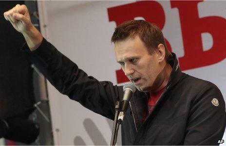Russian opposition leader Alexei Navalny, at a protest in Moscow, 15 September