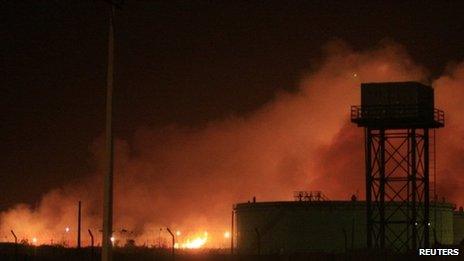 Fire engulf the Yarmouk ammunition factory in Khartoum 24 October 2012