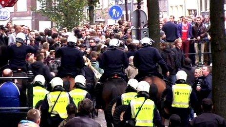 Police on the streets of Amsterdam ahead of the Ajax v Man City game