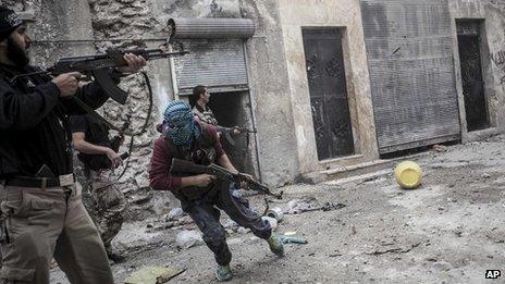 Rebel fighters in Aleppo