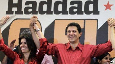 Fernando Haddad celebrates his election as Sao Paulo mayor