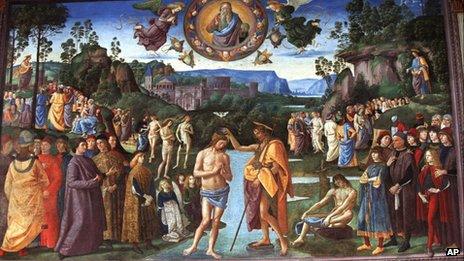 The Baptism of Christ fresco by Pietro Perugino
