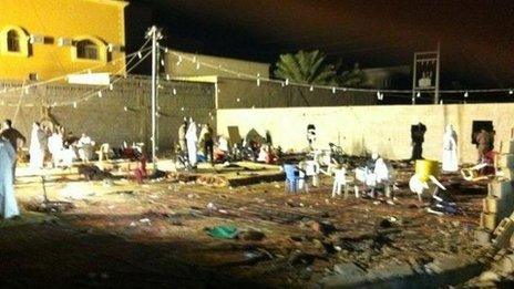 Photograph posted online purportedly showing aftermath of fire at wedding in Abqaiq, Saudi Arabia (31 October 2012)